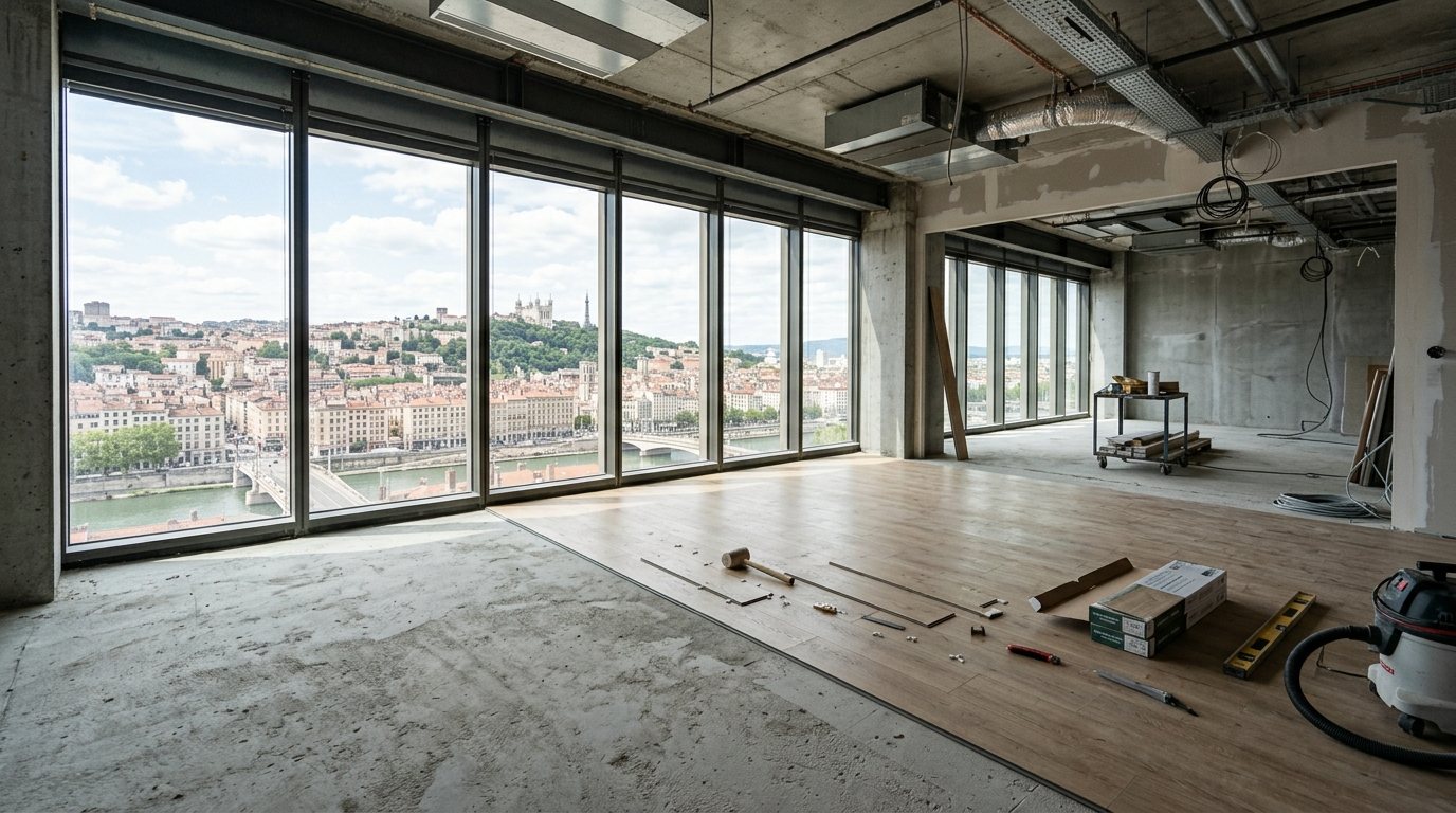 Aménagement de bureaux et ERP à Lyon : pourquoi le revêtement de sol est un choix stratégique